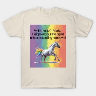 Life Sucks vs. Unicorns Tooting Rainbows T-Shirt